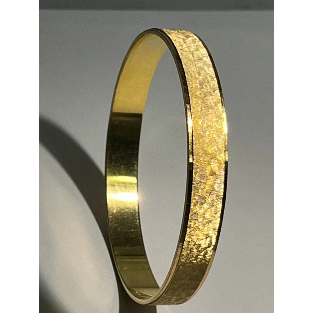 Vintage Napier Brushed Gold Tone Bangle Bracelet -‎ Diamond Cut - Signed